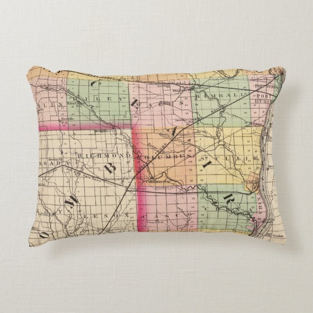 Map of St Clair County, Michigan Decorative Pillow (Front)