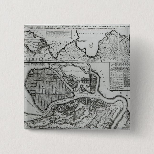 Map of St.Petersburg, c.1750 2 Inch Square Button (Front)