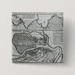 Map of St.Petersburg, c.1750 2 Inch Square Button