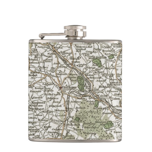 MAP OF STAFFORDSHIRE, 1793 HIP FLASK (Front)