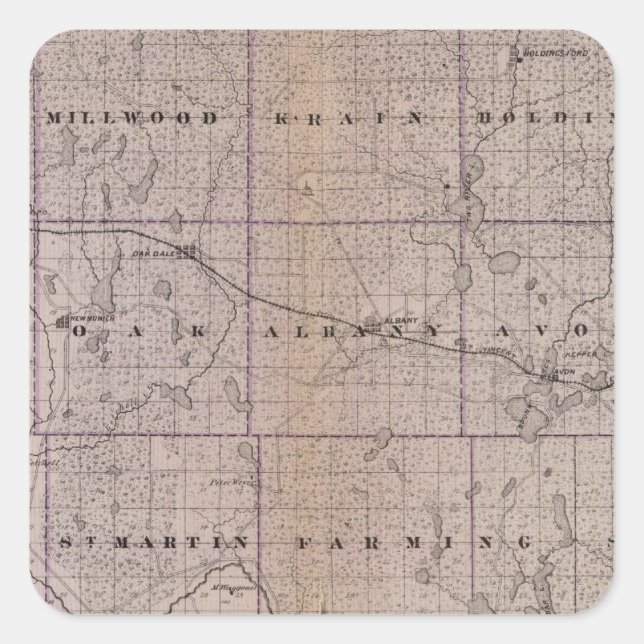 Map of Stearns County, Minnesota Square Sticker (Front)