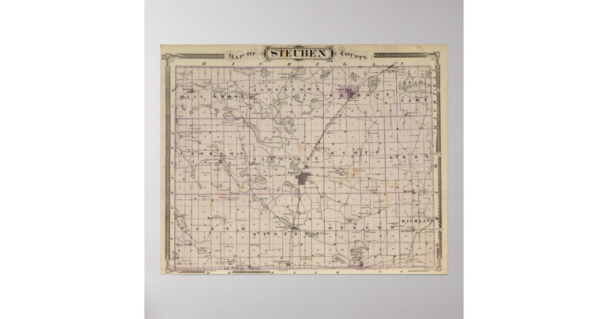 Map of Steuben County Indiana Poster Zazzle