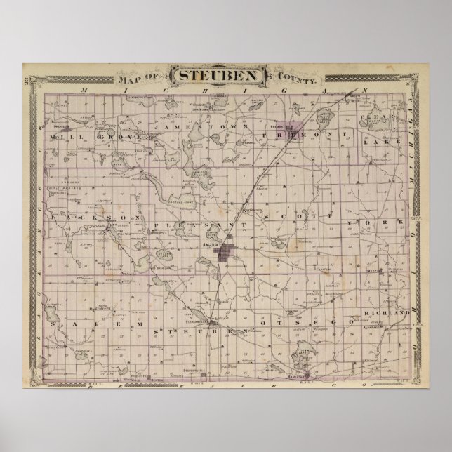 Map of Steuben County Indiana Poster (Front)