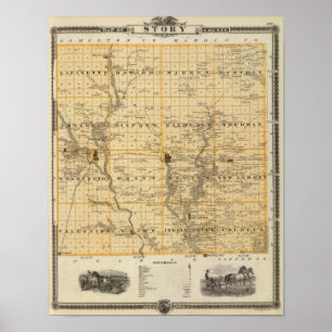 Map of Story County, State of Iowa Poster