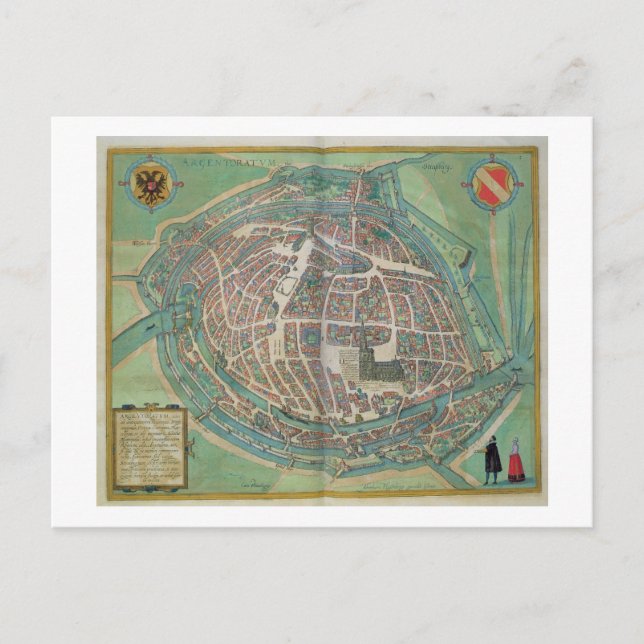 Map of Strasbourg, from 'Civitates Orbis Terrarum' Postcard (Front)