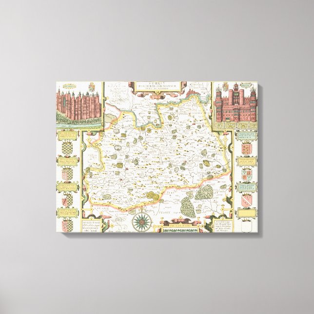 Map of Surrey, engraved by Jodocus Hondius Canvas Print (Front)