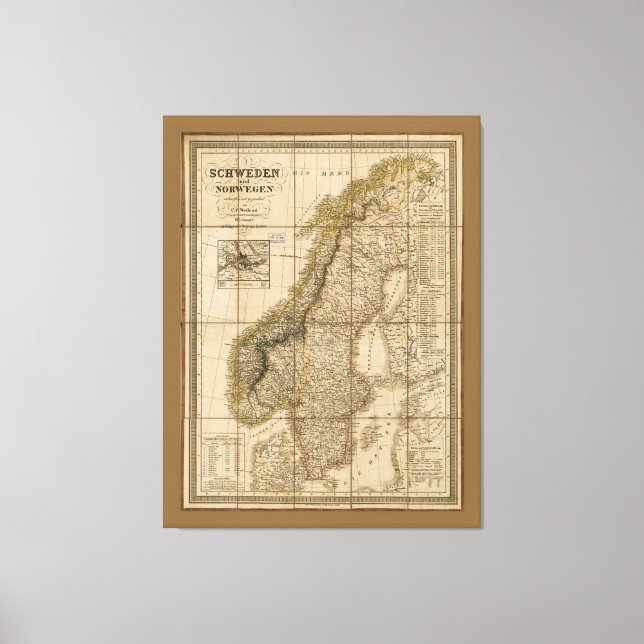 Map of Sweden and Norway (1847) Canvas Print (Front)