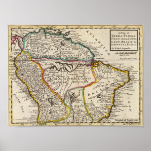Map of Terra Firma, Peru, Amazone Land, Brasil Poster