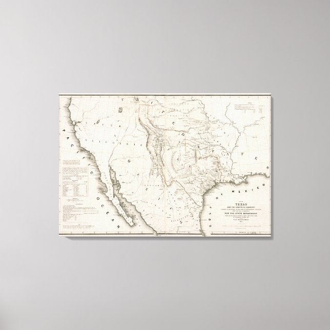 Map Of Texas And The Countries Adjacent Canvas Print (Front)