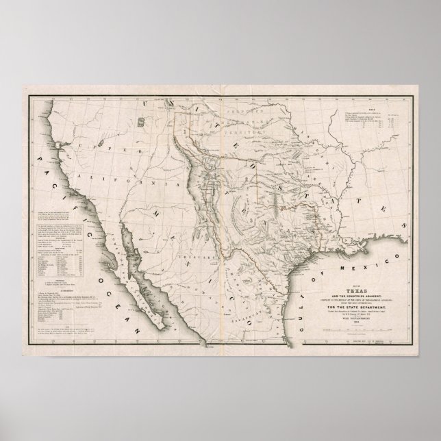 Map Of Texas And The Countries Adjacent Poster (Front)