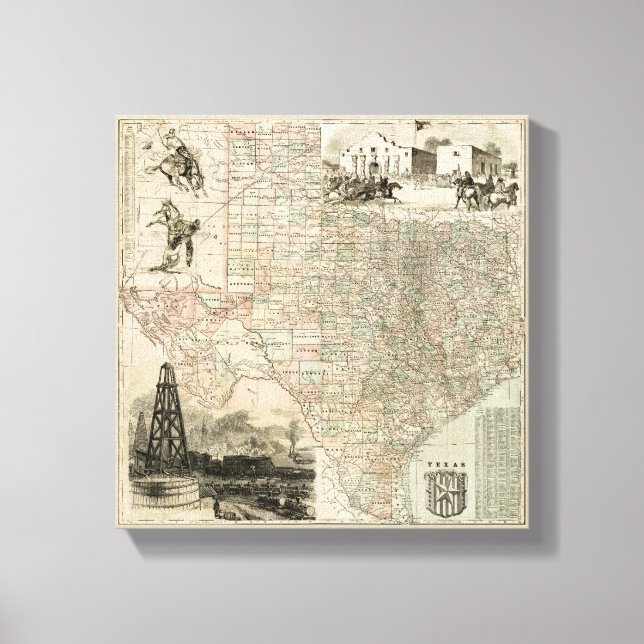 Map of Texas with County Borders Canvas Print (Front)