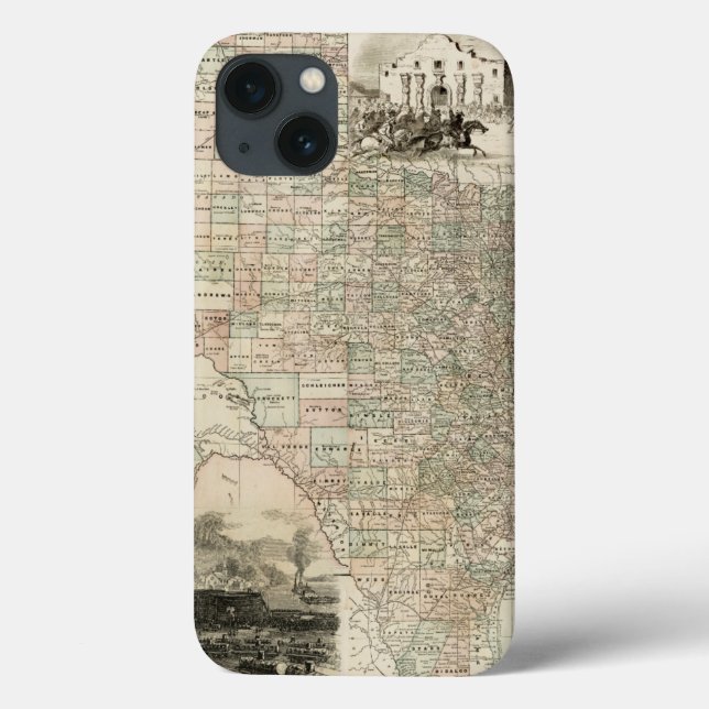 Map of Texas with County Borders Case-Mate iPhone Case (Back)