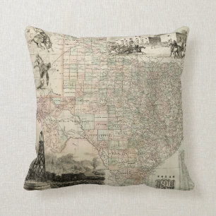 Map of Texas with County Borders Throw Pillow