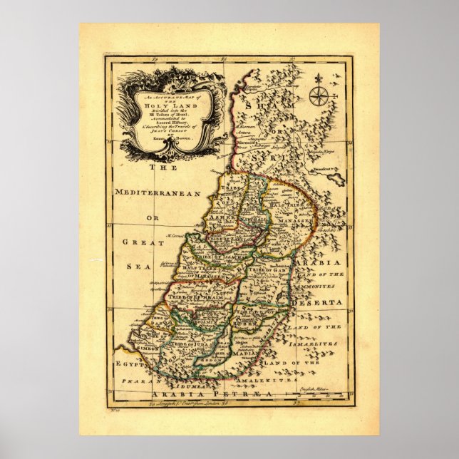Map of the 12 Tribes of Ancient Israel, (1752) Poster (Front)