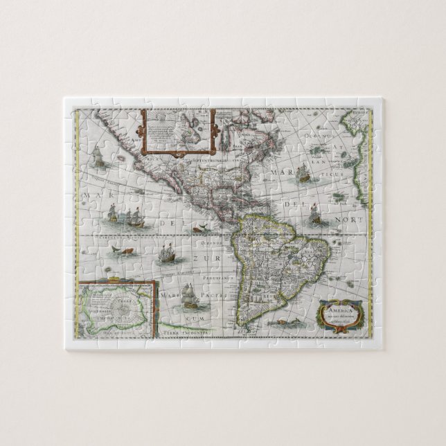 Map of the Americas, 1631 (coloured engraving) Jigsaw Puzzle (Horizontal)
