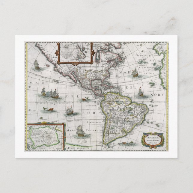Map of the Americas, 1631 (coloured engraving) Postcard (Front)
