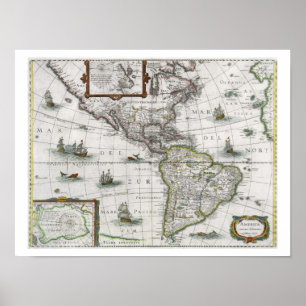 Map of the Americas, 1631 (coloured engraving) Poster