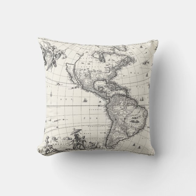 Map of The Americas 1669 Pillow (Front)