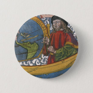 Map of the Americas with Explorer Amerigo Vespucci 2 Inch Round Button