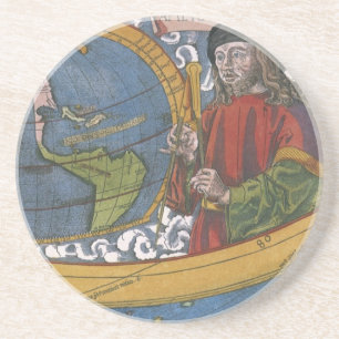 Map of the Americas with Explorer Amerigo Vespucci Coaster