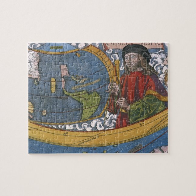 Map of the Americas with Explorer Amerigo Vespucci Jigsaw Puzzle (Horizontal)