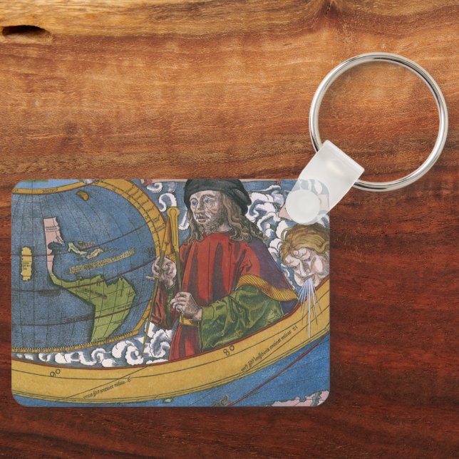 Map of the Americas with Explorer Amerigo Vespucci Keychain (Front)