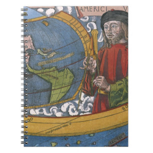 Map of the Americas with Explorer Amerigo Vespucci Notebook