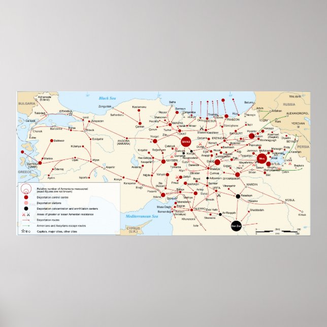 Map of the Armenian Genocide in 1915 Poster (Front)