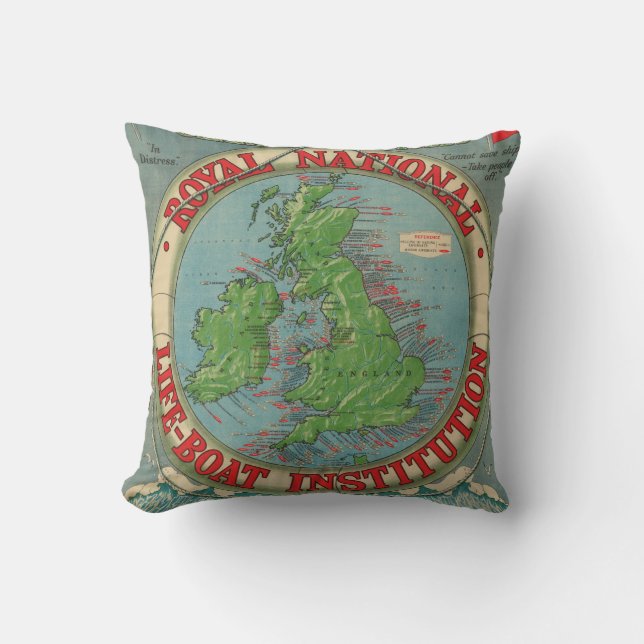 Map of the British Isles - Life-Boat Chart Throw Pillow (Front)
