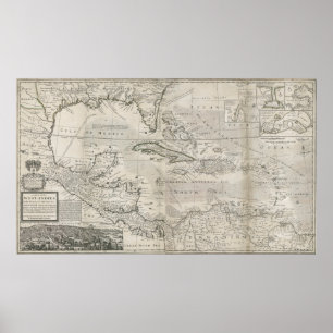 Map of the Caribbean   1715 Poster