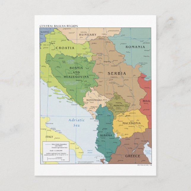 Map of the Central Balkan Region Postcard (Front)