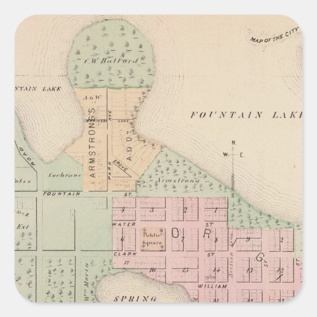 Map of the City of Albert Lea, Minnesota Square Sticker (Front)