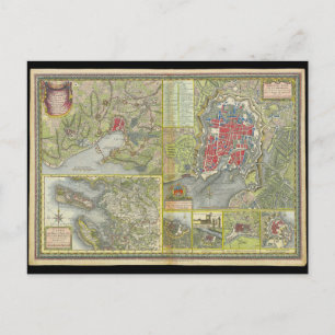 Map of the city of La Rochelle & Aunis France 1773 Postcard