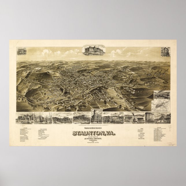Map of the City of Staunton, Virginia (1891) Poster (Front)