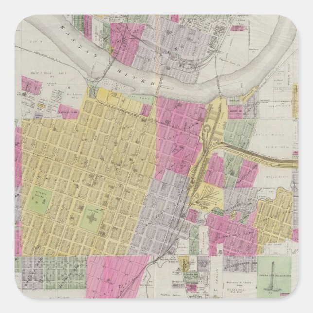 Map of the City of Topeka Square Sticker (Front)