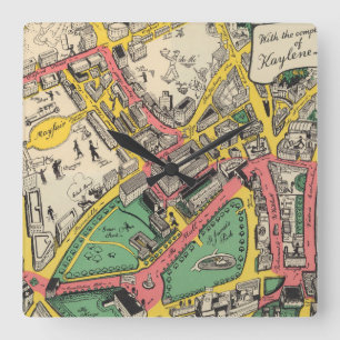 Map of the Coronation Route, London, England Square Wall Clock