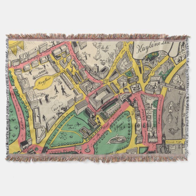 Map of the Coronation Route, London, England Throw Blanket (Front)
