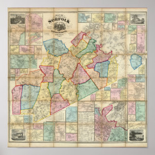 Map of the County of Norfolk, Massachusetts Poster