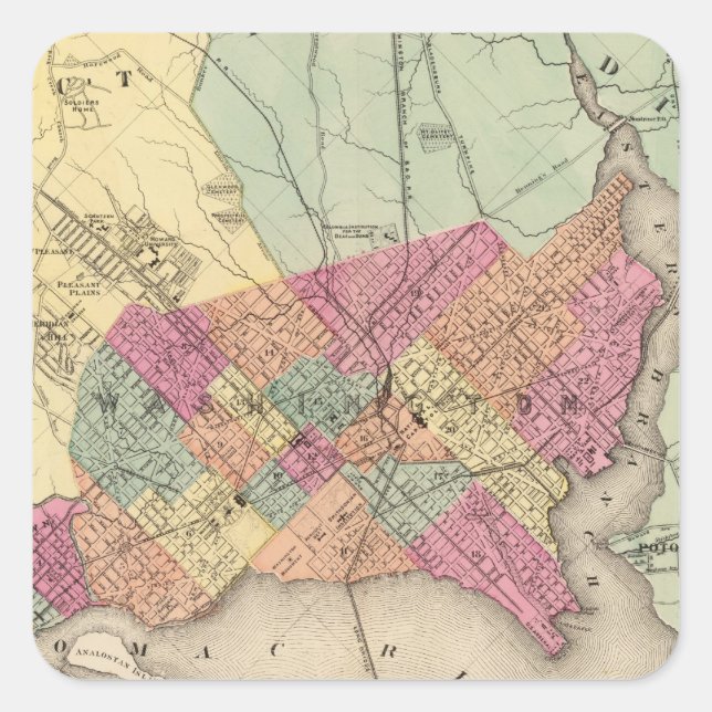 Map of the District of Columbia, Washington Square Sticker (Front)