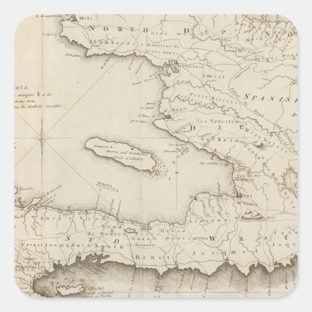 Map Of the French Part Of St Domingo Square Sticker (Front)