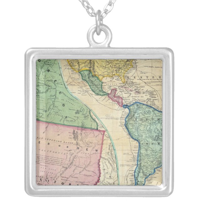Map of the Gold Regions of California Silver Plated Necklace (Front)