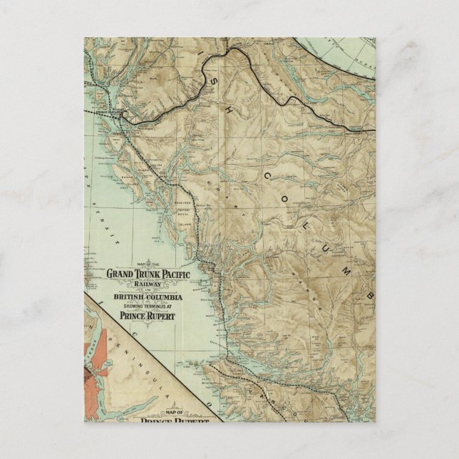 Map Of The Grand Trunk Pacific Railway Postcard (Front)