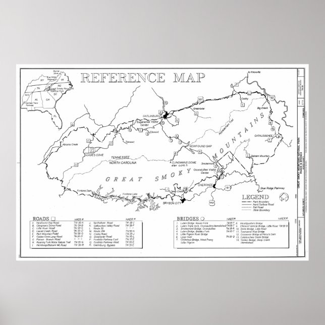 Map of The Great Smoky Mountains National Park Poster (Front)