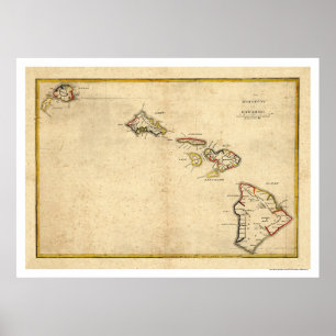 Map of the Hawaiian Islands by Kalama 1837 Poster