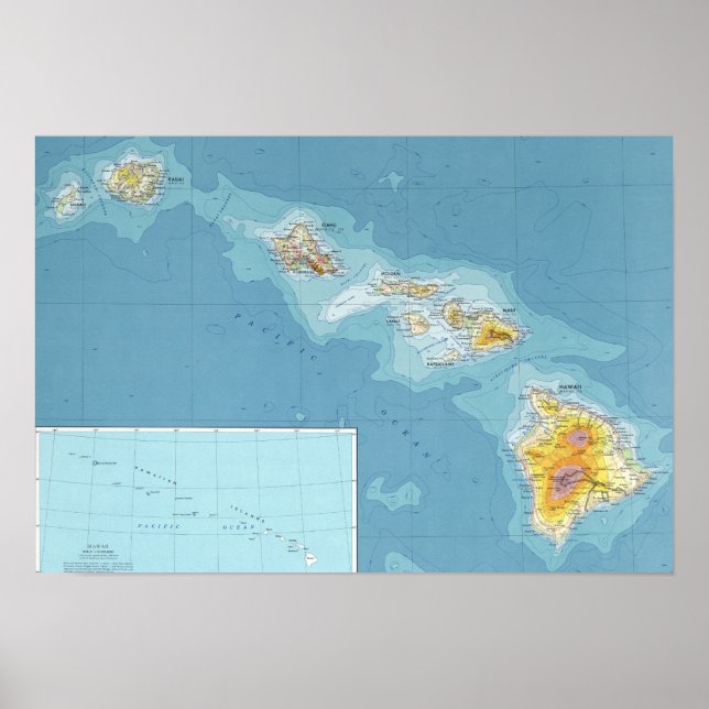Map of The Hawaiian Islands  Poster (Front)