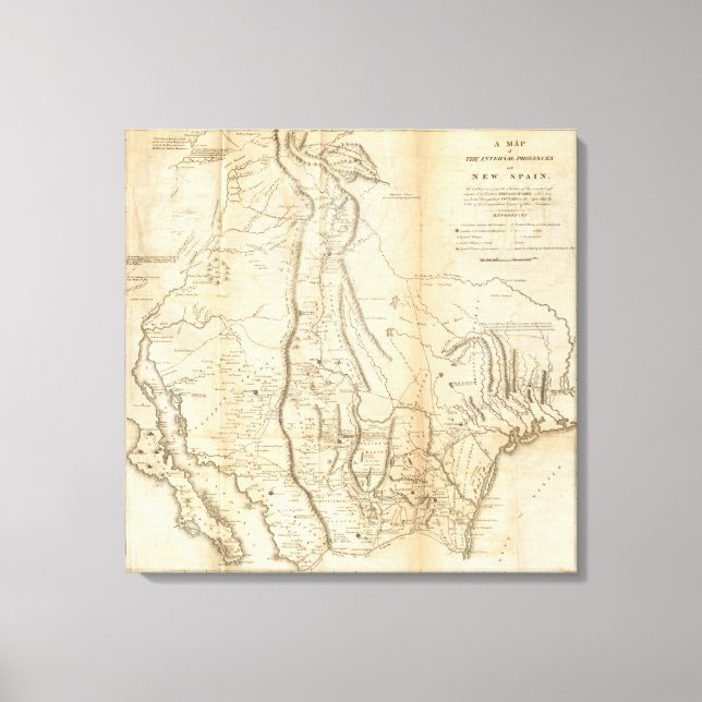 Map of The Internal Provinces of New Spain Canvas Print (Front)