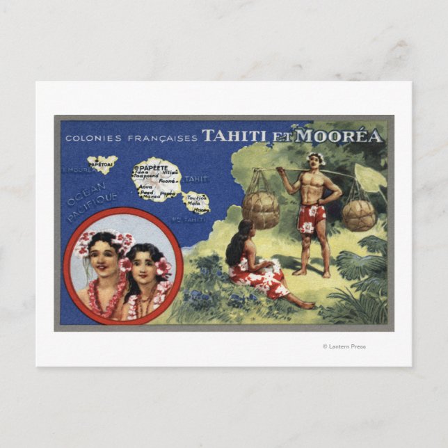 Map of the Island and Moorea Island Postcard (Front)