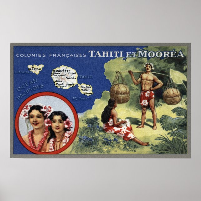 Map of the Island and Moorea Island Poster (Front)