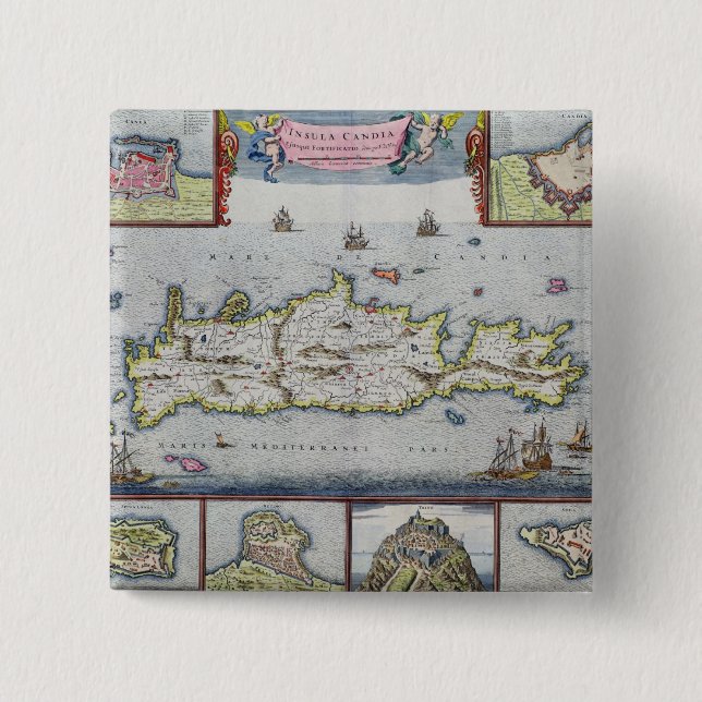 Map of the Island of Candia 2 Inch Square Button (Front)