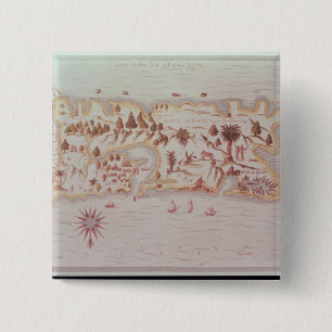 Map of the island of Puerto Rico, 1599 2 Inch Square Button